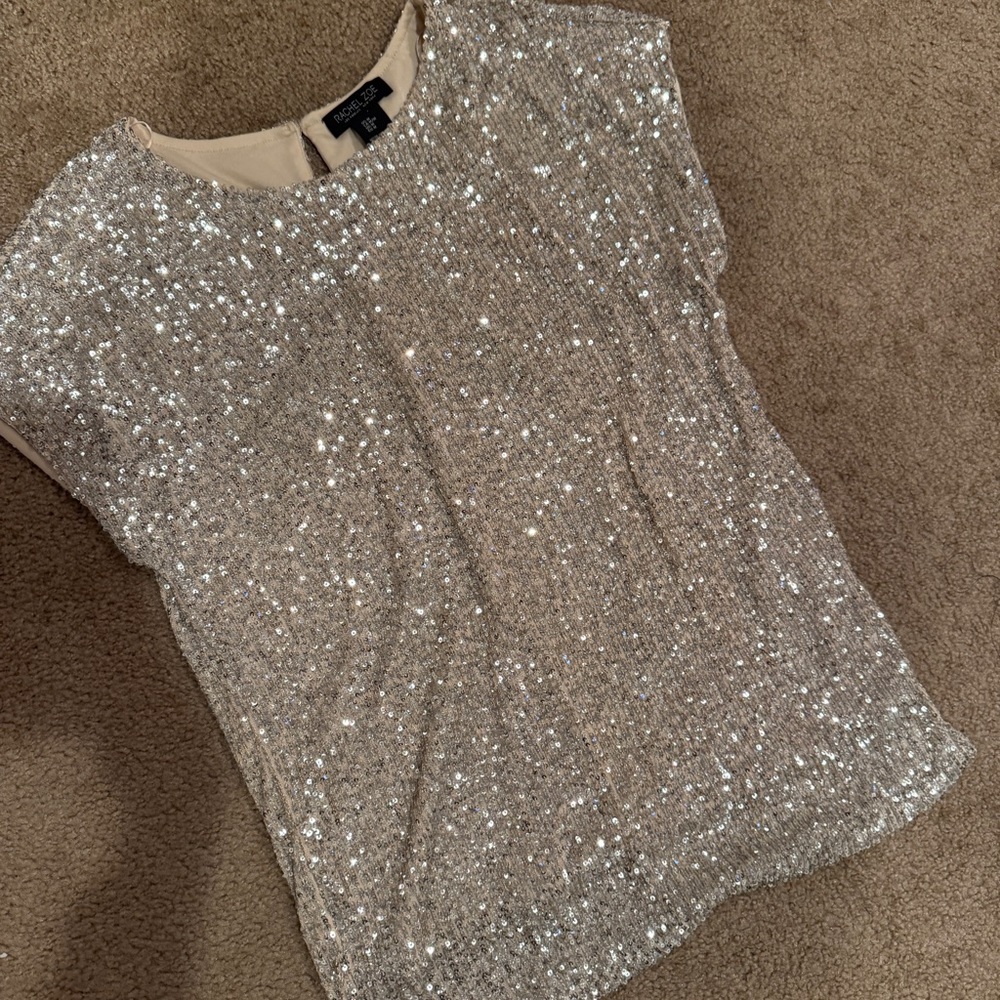Rachel Zoe Sparkling Silver Sequin Blouse